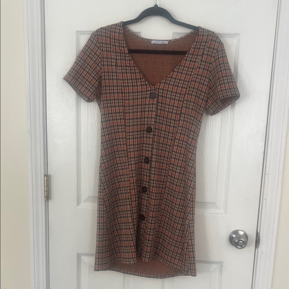 Zara Brown Plaid Mini Dress